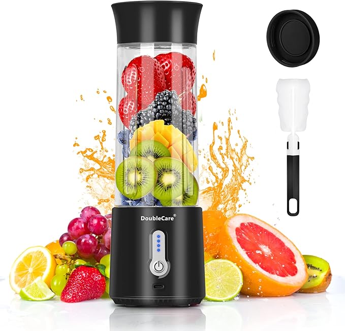 Portable Blender for Shakes and Smoothies,500ml Electric Juicer, 4000mAh Smoothie Blender with BPA-Free Material, USB Rechargeable Fresh Juice Blender for Travel, Gym, Outdoors, and Home, Black