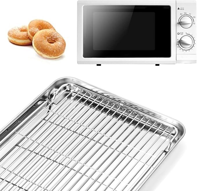 Baking Sheet and Cooling Rack Set, Stainless Steel Commercial Grade Cookie Sheet and Rack Set, 12.5 x 10 x 1 inch, Healthy & Nontoxic & Rustproof & Easy Clean & Dishwasher Safe
