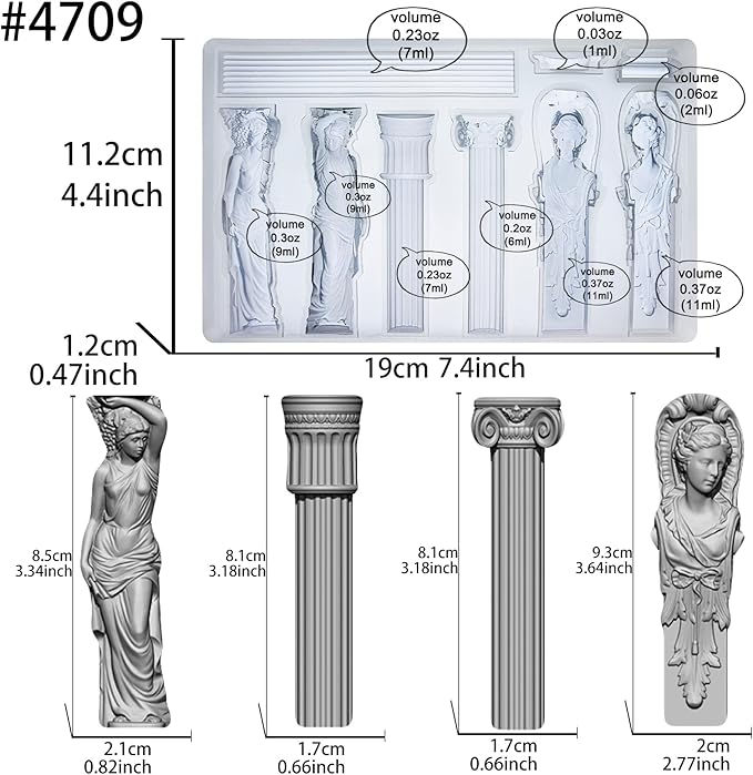 Art Mold for Polyclay Air Dry Clay Plaster, Decorative Column and Sculpture Statue