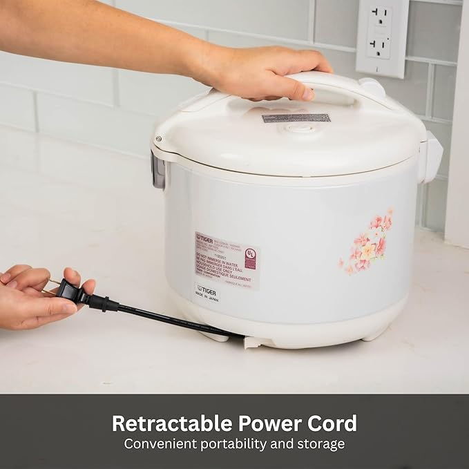 Tiger JNP-1000-LF 5.5 Cup Capacity White Rice Cooker with Non-Stick Inner Pot, Retractable Power Cord, and Keep Warm up to 12 hours (Flower)
