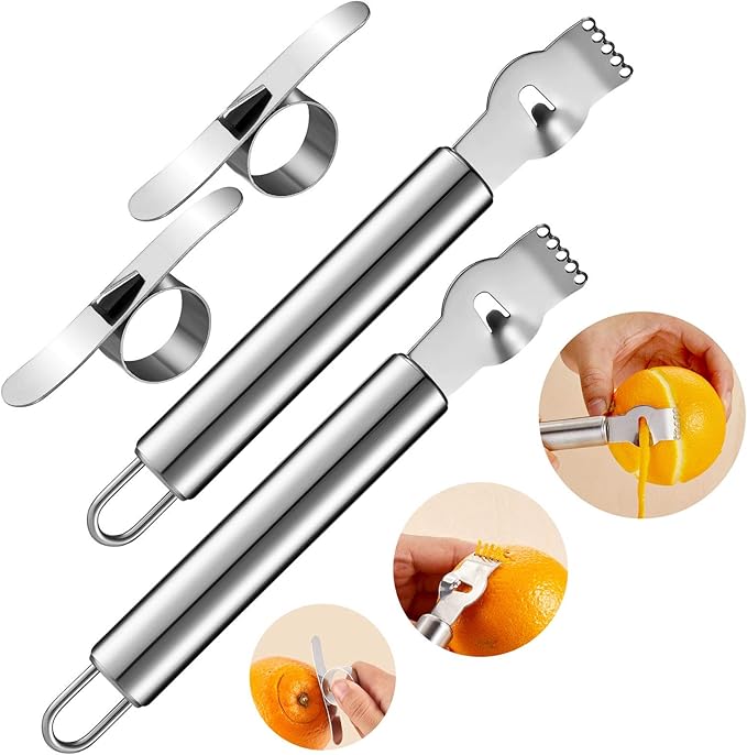Mudder 4 Pieces Lemon Zester Grater, Stainless Steel Orange Peeler for Cocktails, Lemon Twist Peeler with Channel Knife, Ring Orange Opener, Knife Tool Kitchen Accessories for Kitchen Gadgets