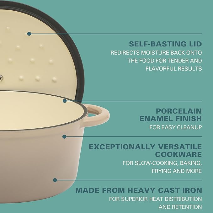 Gibson Home Addlestone 5 Qt Enameled Cast Iron Dutch Oven Pot with Lid – Round, Oven Safe to 500°F, Ideal for Bread Baking & Stews - Gradient Taupe