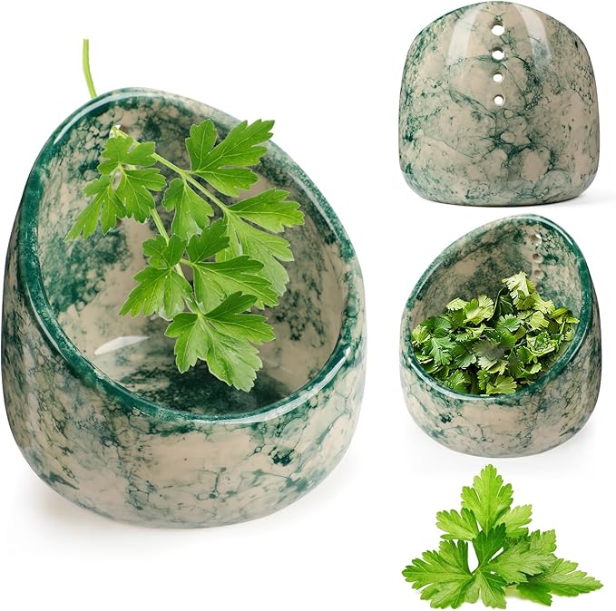 Pottery Herb Stripper Bowl, Handmade Ceramic Herb Peeling Bowl, for Separating Leaves and Stems (Green)