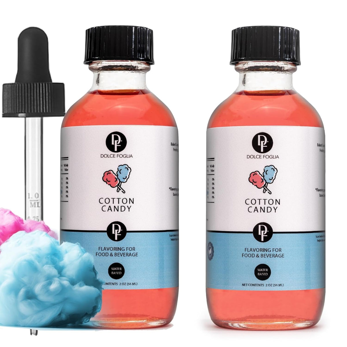 Dolce Flav Cotton Candy Extract – Kosher, Sugar-Free, Concentrated Carnival-Style Flavoring for Baking, Frostings & Drinks, Includes Measured Dropper, 2 oz Pack of 2
