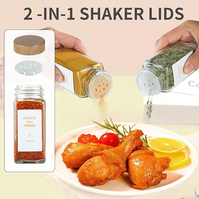 Spice Jars with Label，4oz Seasoning Containers, Glass Spice Bottles with Shaker Lids,Funnel, Chalk Pen (36)