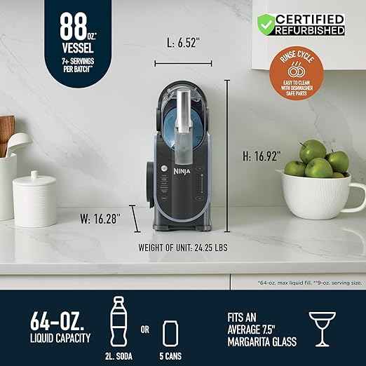 Ninja FS301 Professional Maker with RapidChill Technology, 88 oz Drink & Slushie Machine, 5 Preset Programs, Frozen Margaritas, Frappés, and More, Premium Accents, Black (Renewed)