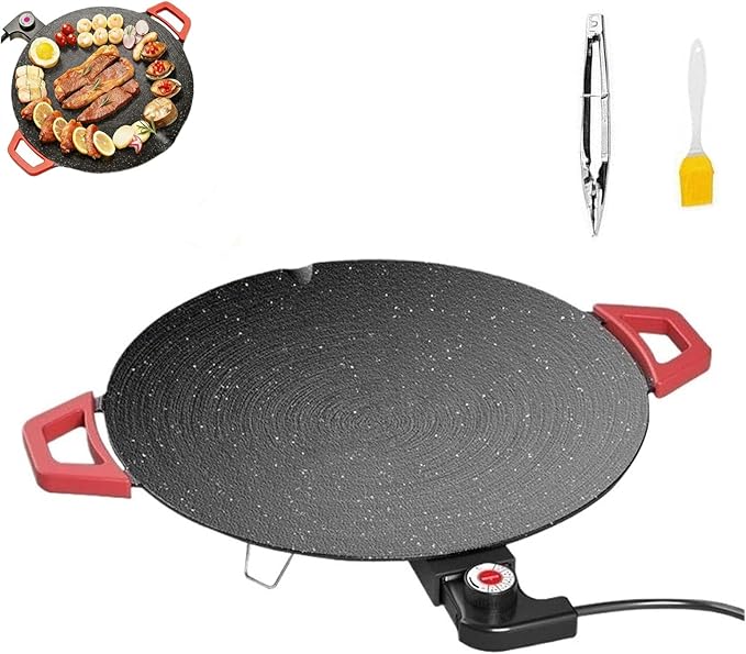 Indoor Smokeless Electric Griddle, Nonstick Round Tabletop Grill with Temperature Control, 1000W Fast Heating, Oil Drain Design for Steaks, Burgers, Pancakes, BBQ (40 cm/16 inch)