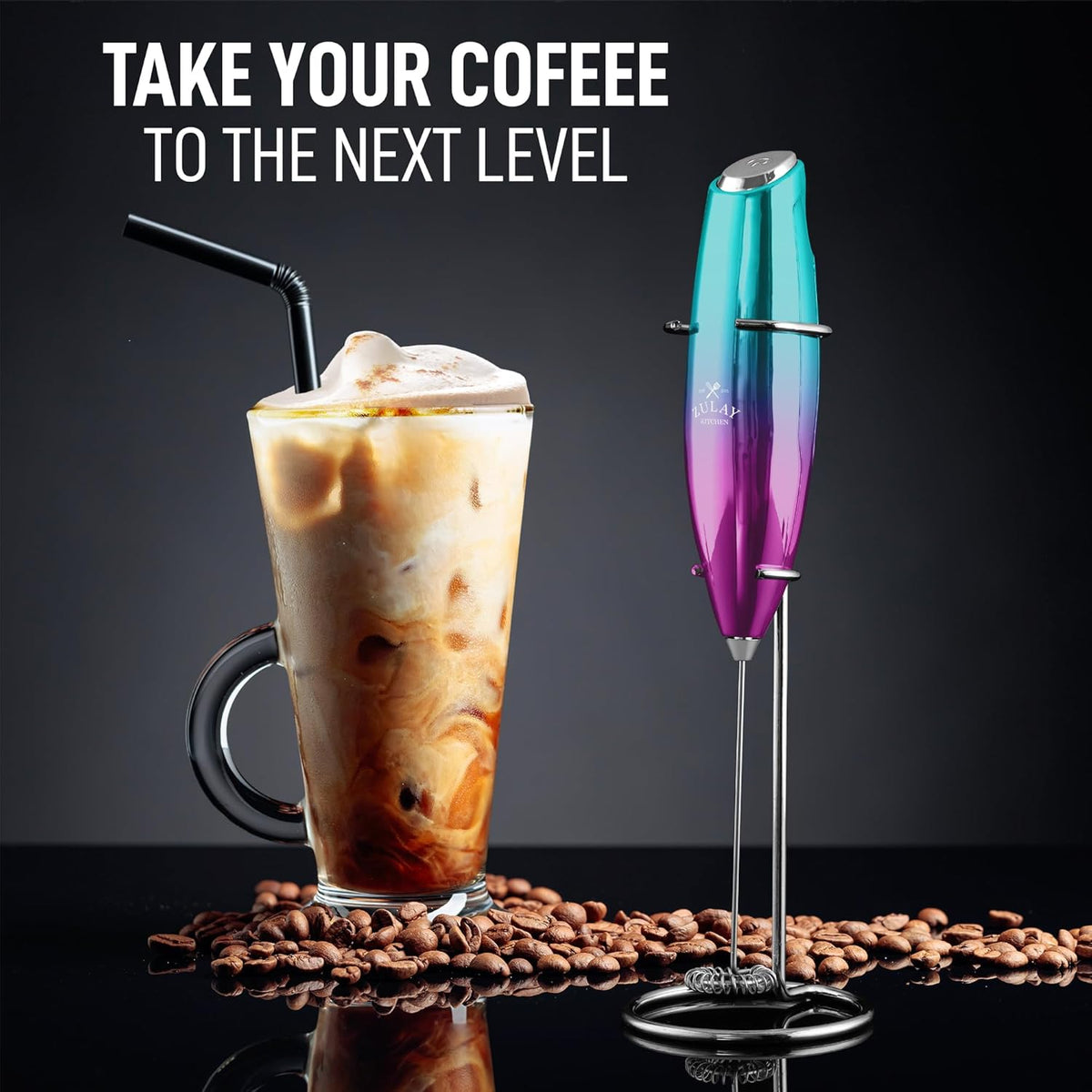 Zulay Kitchen Executive Series Milk Frother Wand - Upgraded & Improved Stand - Ideal Coffee Gift - Coffee Frother Handheld Foam Maker For Lattes - Electric Milk Frother Handheld For Cappuccino