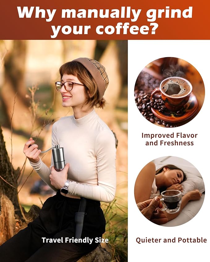 Manual Coffee Grinder With Ceramics Burr For Espresso,French Press,5 Adjustable Settings,Hand Maker with Built-In Burr,For Home Use and Camping Travel,Coffee Bean Grinders With Hand Crank
