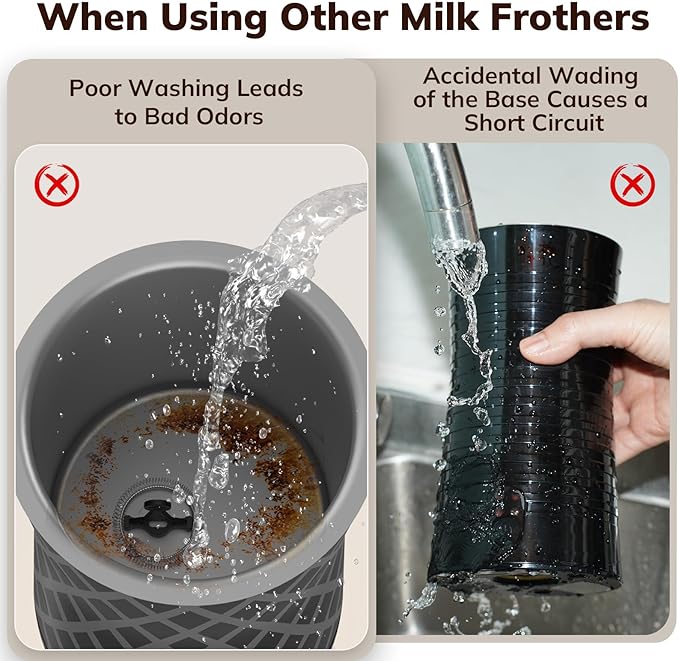 Large Electric Milk Frother and Steamer, 16.9oz/500ml Milk Steamer and Frother for Latte or Hot Chocolate, Dishwasher Safe, 6 Functions, Enjoy Perfect Milk Froth in 2 Min (Black-Stainless Steel)