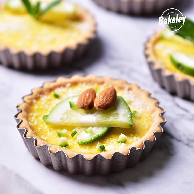 Mini Tart Pan Set, 4-Inch 4pcs with Removable Loose Bottom Non-Stick Round Quiche Bakeware for Oven and Instant Pot Baking (Champagne Gold)