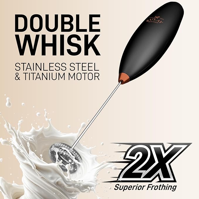 Zulay Kitchen Whisk Milk Frother with 4 Duracell Batteries - Powerful Handheld Foam Maker for Coffee, Lattes, Matcha, Hot Chocolate & Cappuccinos - Whip Creamy Froth in Seconds
