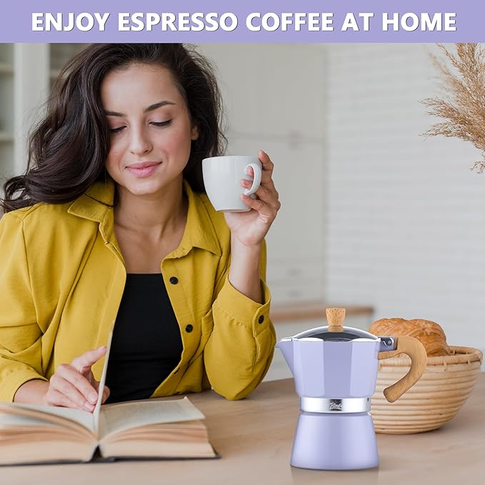 Bincoo Cute Espresso Maker Stovetop - Small Moka Pot 2 Espresso Cups/120ML,Espresso Pot Italian Coffee Maker for Home Camping Cafe Office (Purple)