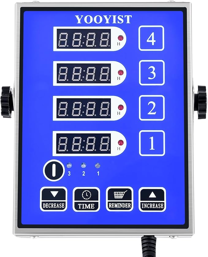 Kitchen Timers for Cooking – 4 Channel Commercial Kitchen Timer Restaurant Kitchen Supplies – Stainless Steel LED Technology Kitchen Timer Digital – Reminder Function, Loud Alarm, Blue