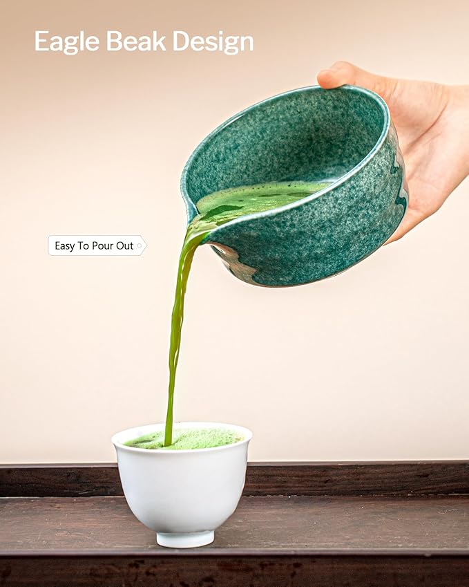 Artisan Matcha Whisk Set - 8 Pcs Premium Matcha Set with Bowl (Chawan), Bamboo Whisk & Tools | Matcha Kit for Making Breakfast/Latte | Gift for Matcha Lovers (Parrot Green)