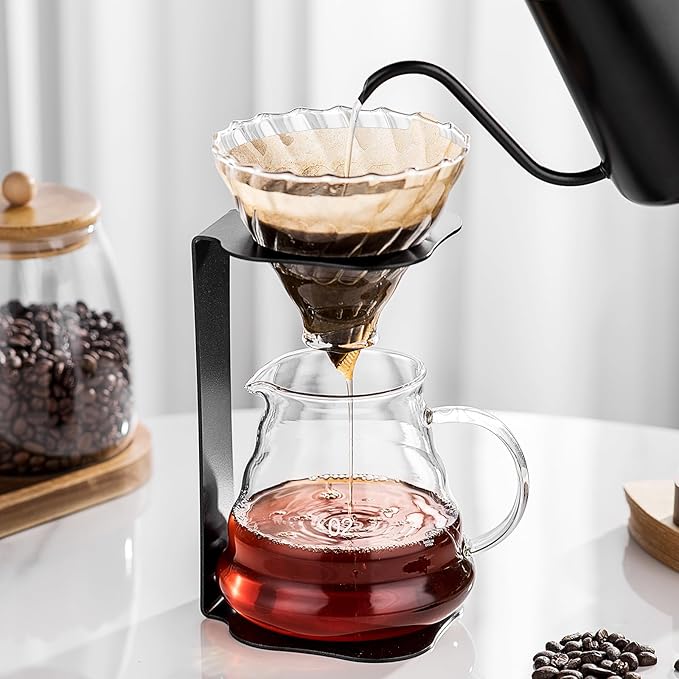 Coffee Pour Over Set – Complete Pour Over Coffee Maker with Dripper, Pot, and 100 Filters | Portable V60 Style Drip Coffee Pour Over