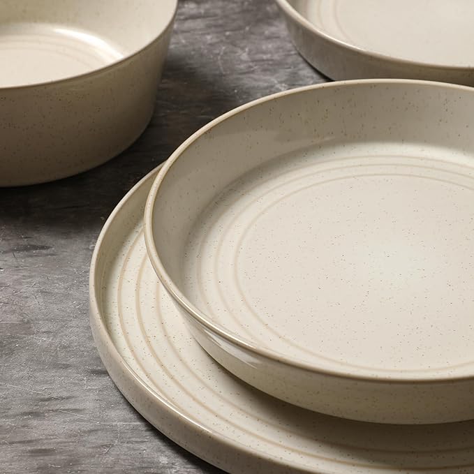 Stone Lain Claire 4-Piece Pasta Bowl Set Stoneware, Bowls, Dishwasher and Microwave Safe, Dish Set for 4, White