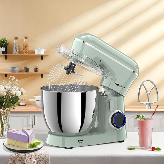 Honinst Stand Mixer, 6.5QT 10-Speed Tilt-Head Electric Stand Mixer, 3-In-1 Kitchen Mixer with Bowl, Dough Hook, Whisk and Beater, Food Mixer for Baking, Cake and Most Home Cooks, Green