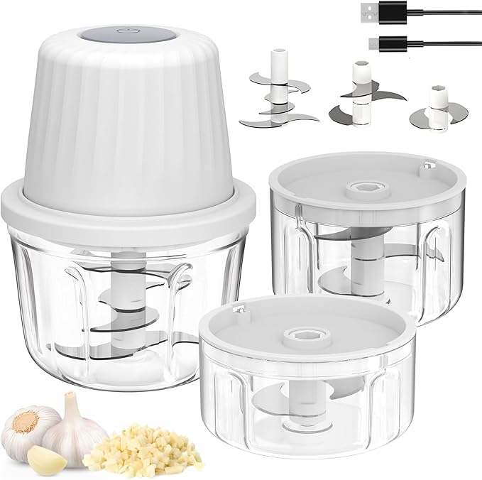 Mini Food Processor Cordless Set with Multiple 3*(400ml+250ml+100ml) Bowls＆ 6+3+2 Blades, Small Garlic Chopper Mincer, USB Rechargeable Battery Vegetable Chopper,Wireless Electric Meat Blender Grinder
