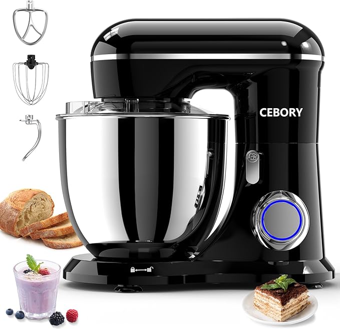 CEBORY 3-IN-1 Electric Stand Mixer, 6.5QT Bowl 660W 10-Speed Kitchen Mixer, Household Food Mixers include Dough Hook, Beater and Whisk, Bread Cake Mixer for Baking and Most Home Cooks, Black