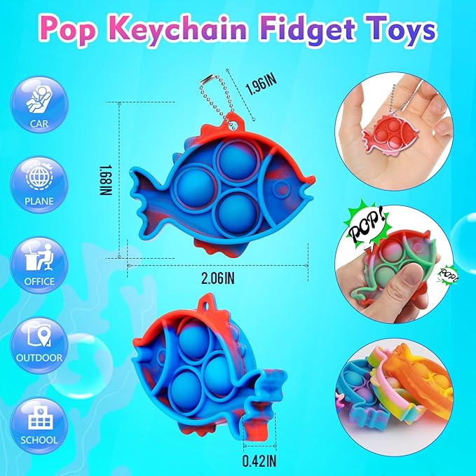 Pop Fidget Toys Bulk Its Party Favors for Kids 30 PCS Cute Fish Mini Pop Keychain It Sensory Fidget Toy Pack Fidgets for Classroom Prizes for Students Kids Carnival Prizes Birthday Goodie Bag Stuffers