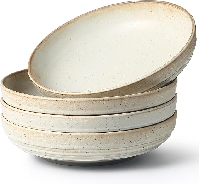 HAPPY KIT 9'' Pasta Bowls, 42oz Pasta Bowls Set of 4, Large Salad Bowl, Ceramic Serving Bowls,Double Reactive Glaze, Ideal for Housewarming, Festivals, Microwave Safe (Ivory)