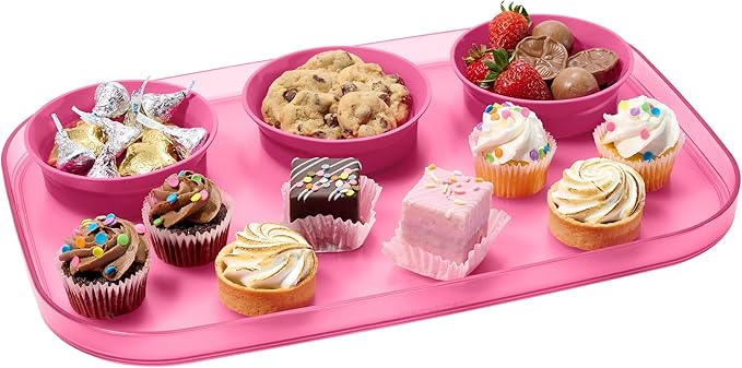 madesmart dipware 3 Bowl Serving Tray, Collapsible & Removable Dip Bowls for Charcuterie, Guacomole, Snacks, Veggies, Premium Dishwasher & Microwave Safe, Multipurpose Plate & Bowl, Pink
