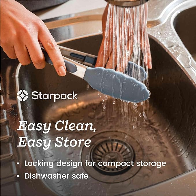 Starpack 'Get a Grip' Silicone Kitchen Tongs for Cooking 9 Inch - BBQ Silicone Tongs for Grill Heat Resistant to 600°F - Stainless Steel Utensils with Non Stick Rubber Tips for Serving Food