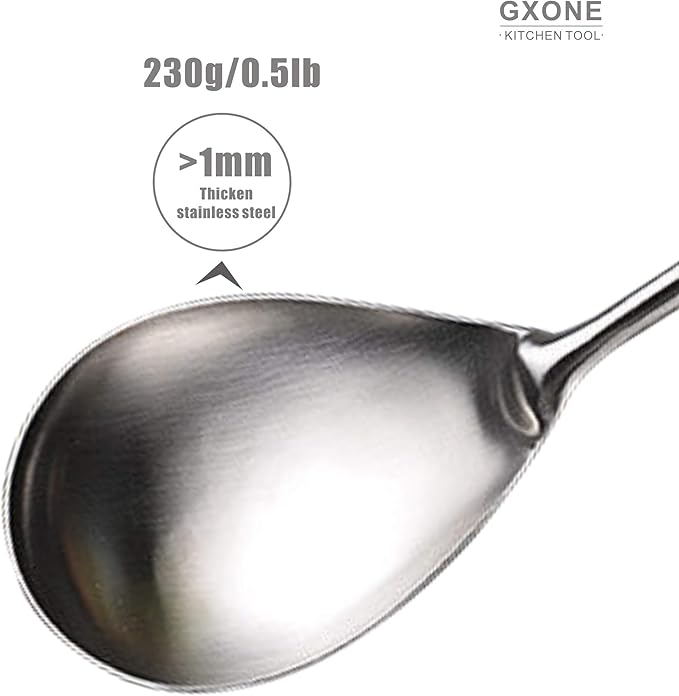 Large Serving Spoons,304 Stainless Steel Cooking Spoon with Heat Resistant Wooden Handle,Silver/12.4Inch