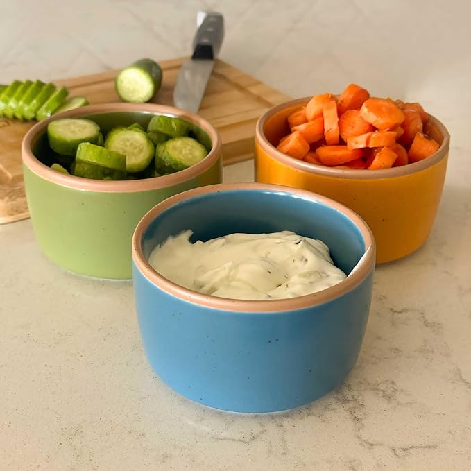 Mora Ceramic Ramekins - 8oz, Set of 6 - Small Oven Safe Baking Dishes/Cups - For Personal Pudding, Creme Brulee, Souffle, Serving Dip, Custard, Ice Cream - Single Mini Bowls - Artisan Colors