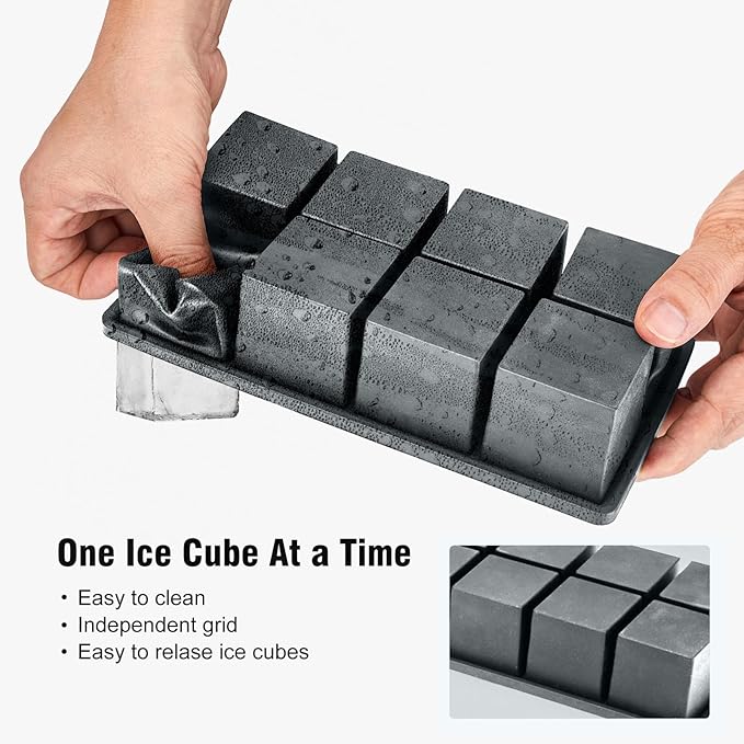 Samuelworld Premium Ice Tray Combo (16 Ice Cube/6 Ice Ball), New Upgraded Large Ice Sphere Maker Ice Cube Trays, Spill-Free Integrated Funnels, Whiskey Bourbon Cocktails Ice mold, Grey(With Ice Bags)