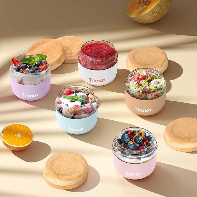 Tronco 24 oz Glass Container with Bamboo Lids, Food Storage Bowls for Soup, Stew & Overnight Oats, Meal Prep, Glass Lunch Bowl Container 100% Leak & Spill Proof, Airtight, BPA-Free- Ideal Gifts, 2Pack