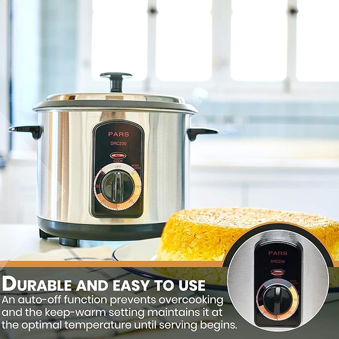 Pars Automatic Persian Rice Cooker - Tahdig Rice Maker Perfect Rice Crust, 15 Cup