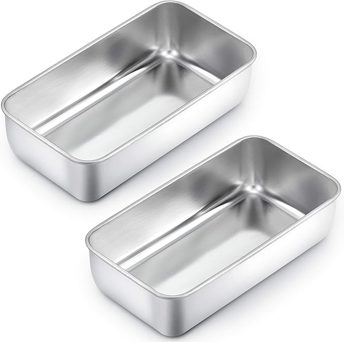 TeamFar Loaf Pans for Baking Bread, 9 × 5 Inch Stainless Steel Loaf Bread Pans Tins for Homemade Brownies, Healthy & Sturdy, Oven & Dishwasher Safe - Set of 2