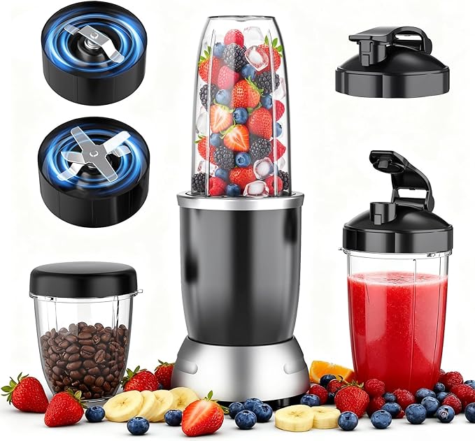 Smoothie Blender, 25000 RPM Portable Blender for Smoothies, Countertop Blenders for Kitchen with 37oz, 32oz, 23oz Personal Blenders Cups, 2 Spout Lids &1 Resealable Lid for Crushing, Juice, Nuts