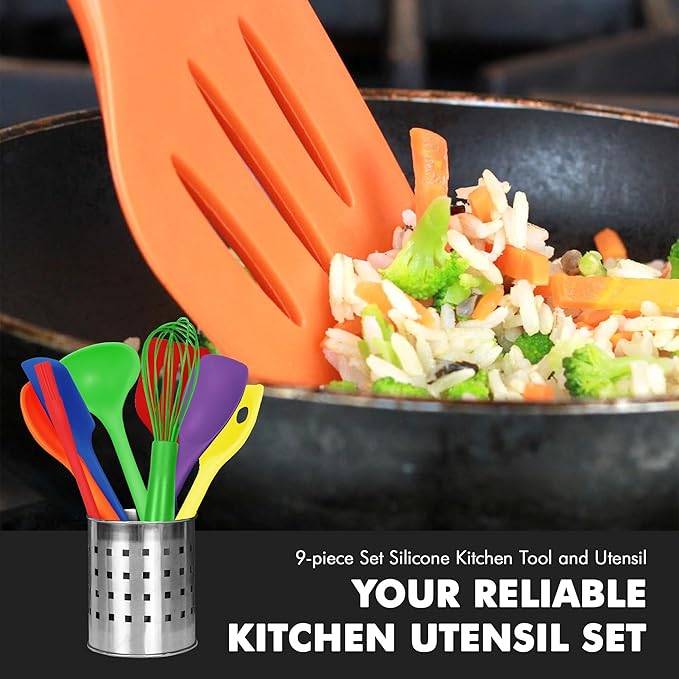 Chef Craft 9 Piece Multicolor Premium Silicone Kitchen Tool Set (42088)