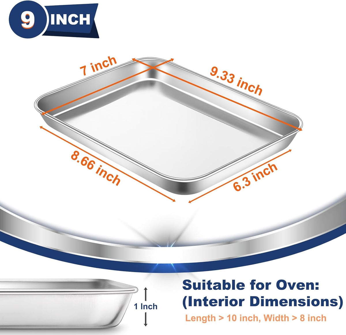 P&P CHEF 9 Inch Baking Cookie Sheet, Oven Pan Tray Stainless Steel Sheet Pan for Kitchen, Oven Bakeware for Multi Uses, Shiny Look & Dishwasher Safe, Healthy & Heavy Duty, 1Pc