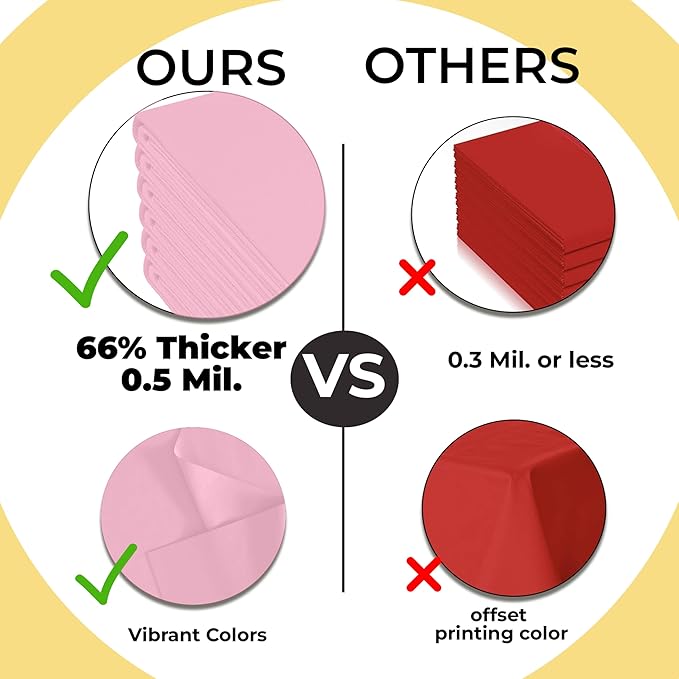Exquisite 66% Thicker Premium Plastic Table Cloth Rectangle Table Cover 0.5 Mil 6 Pack Pink Table Cloth 54 Inch x 108 Inch Disposable Tablecloth Won't Tear Easily Like Cheap Thin Brands