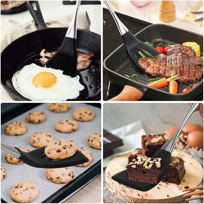 JULIPRO 2 Pack Silicone spatula set,Turner,kitchen utensils, cooking utensils,Ideal Cookware for Fish, Eggs, Pancakes,silicone spatula set