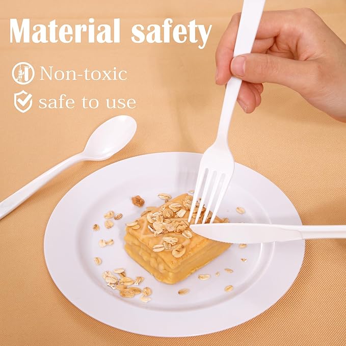 EI 360pcs White Plastic Silverware,Plastic Silverware Heavy Duty,Disposable Plastic Cutlery,Plastic Utensil Sets,Fancy Plastic Silverware include 120pcs Forks,120pcs Spoons and 120pcs Knives for Party