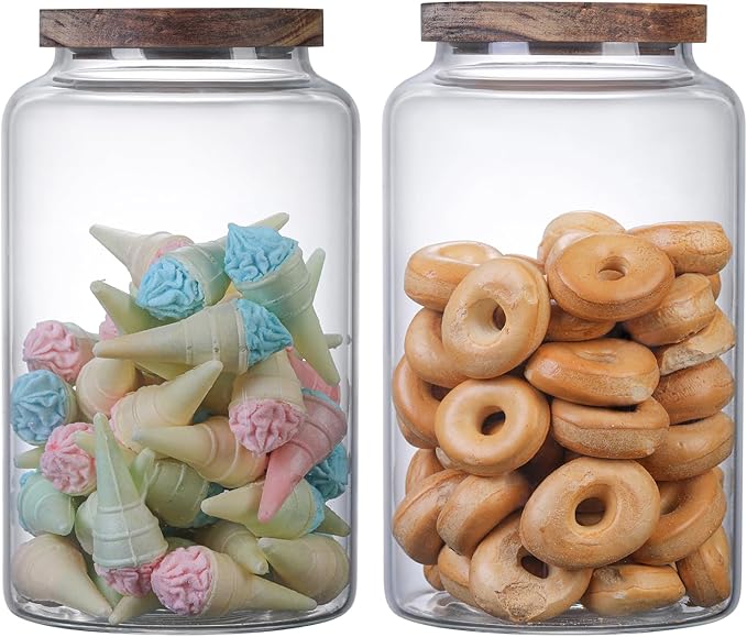 Glass Storage Jar with Lids Thicken Glass Coffee Canister Borosilicate Glass Food Containers for Spice Ground Nut Pasta Sugar Candy Tea (2800ml/94oz-2 PACK(No spoon))