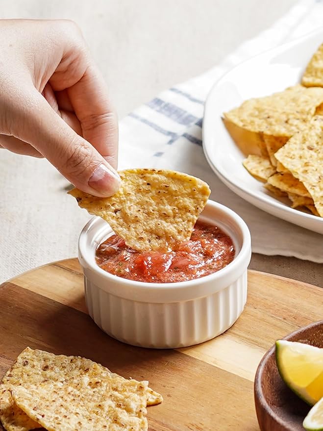 LE TAUCI Sauce Cups 2 OZ, Small Dipping Bowls, Mini Ceramic Ramekins Souffle Dishes, Sauce Dip Bowls for Charcuterie Boards, Microwave & Oven Safe, Set of 6, White