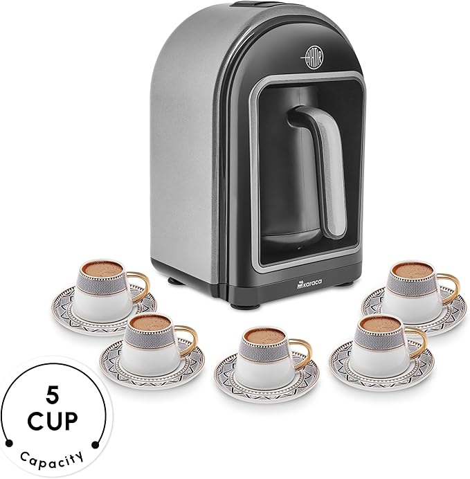 KARACA Hatır Turkish Coffee Maker, 5 Cups Electric Turkish Coffee Machine with Ember Mode, Automatic Temperature Control, Overflow Protection, Audible & Visual Alerts, Galaxy Grey