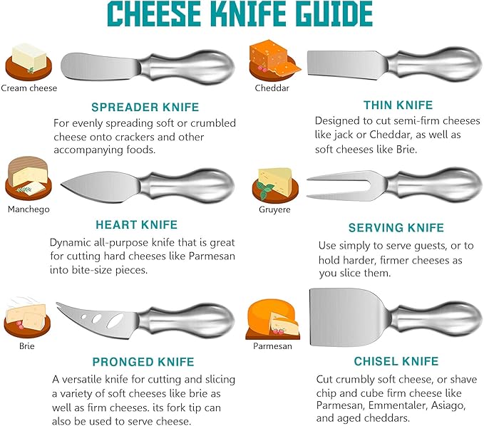 WoneNice Cheese Knife Set, 6-Piece Stainless Steel Knives for Charcuterie, Gift Ready