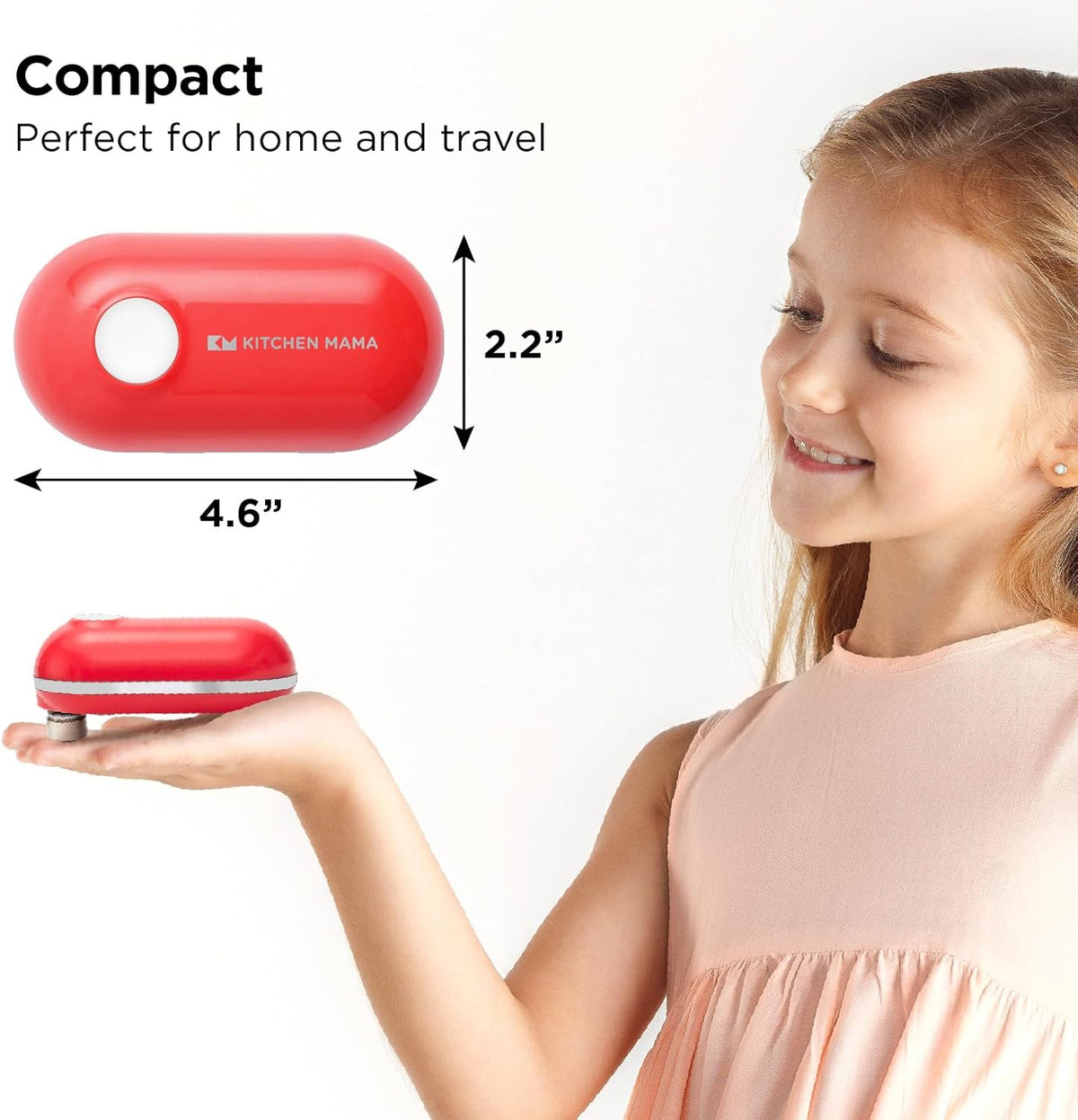 Kitchen Mama Mini Plus Rechargeable Electric Can Opener: USB-C Charging, Hands-Free, Auto Stop, Compact, Cordless, Smooth Edge - Perfect for Seniors with Arthritis, Home, and Travel (Red)