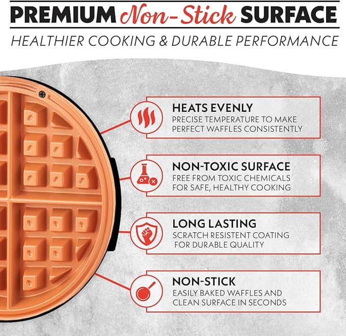 Gourmia Belgian Waffle Maker, Nonstick, Adjustable Browning Control, Cool Touch Handle, Indicator Lights, Quick Heat & Upright Storage, Compact, 1100W, Stainless Steel