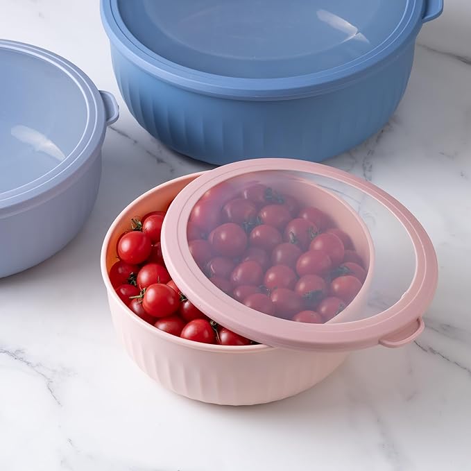 COOK WITH COLOR Prep Bowls with Lids- Wide and Deep Nesting Plastic Small Mixing Bowl Set with Lids, 12 Piece Set - Wide Bowls, Blue/Pink