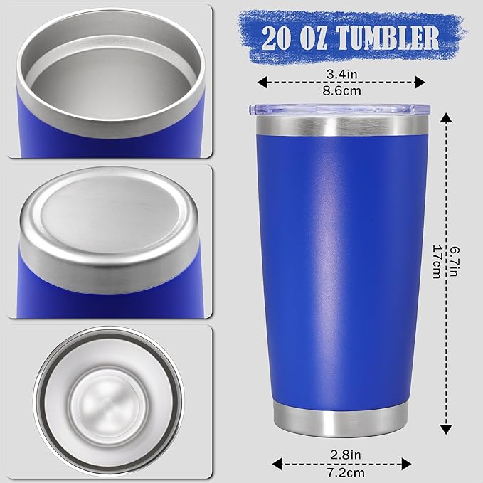 20 oz Tumbler Coffee Travel Tumblers Bulk with Lid Stainless Steel Double Wall Vacuum Insulated Mug Powder Coated Cups fit Car Cupholder for Hot and Cold - Dark Blue, 12Pack