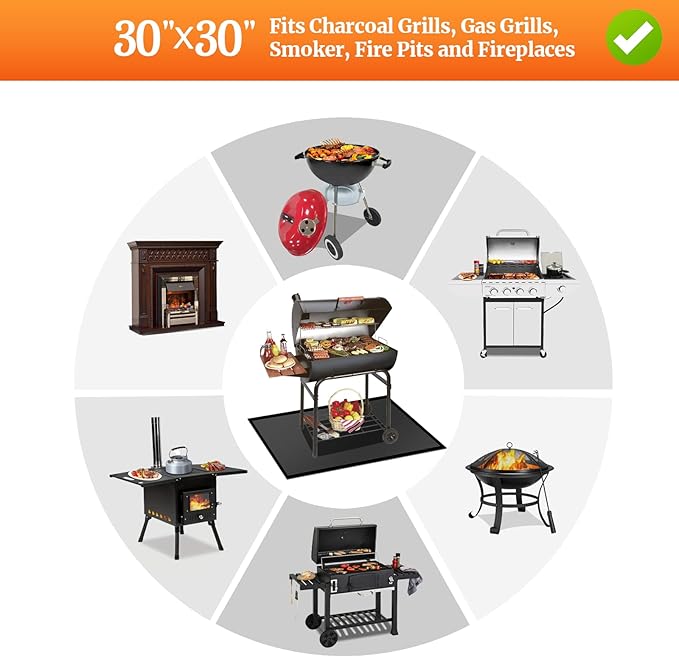 30" Square Fire Pit Mat/Under Grill Mat Fireproof Waterproof Oil-Proof, 4 Layers Fireproof Mat Fire Pit BBQ Pad Protect Mat for Deck Patio Grass Outdoor Wood Burning Fire Pit and BBQ Smoker