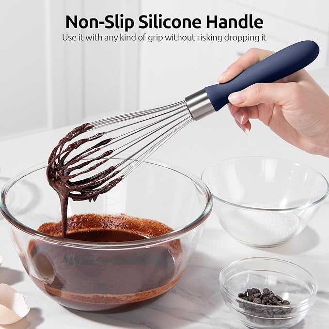 U-Taste Balloon Whisk for Cooking: 18/10 Stainless Steel Kitchen Wire Whisk, Medium Heavy Duty Egg Beater, Hand Baking Mixing Tool with 8 High Flex Wires for Stirring, Blending Sauce (Midnight Blue)